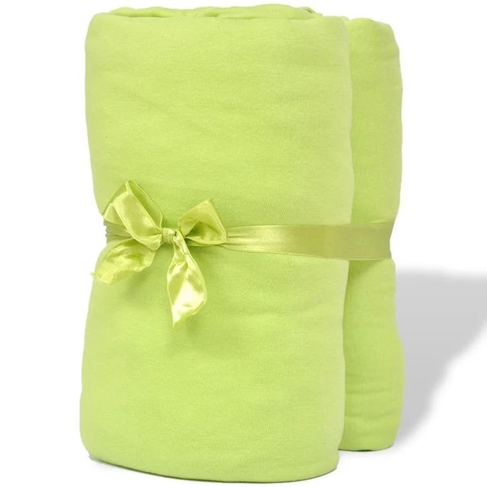 2 Draps-housses Vert Pomme En Jersey De Coton 140 X 200 - 160 X 200 Cm 2 2 Draps-housses Vert Pomme En Jersey De Coton 140 X 200 - 160 X 200 Cm – Image 2