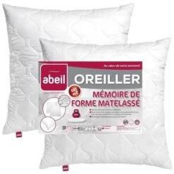 ABEIL Lot De 2 Oreillers A Mémoire De Forme Matelassés 60x60 Cm Blanc