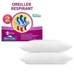 BLEU CALIN Lot De 2 Oreillers Respirant TOPCOOL 60x60cm Blanc -Literie Magasin bleu calin lot de 2 oreillers respirant topcool 60x60cm blanc 3153633412324 513541