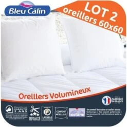 BLEU CALIN Lot De 2 Oreillers Volumineux 60x60 Cm Blanc