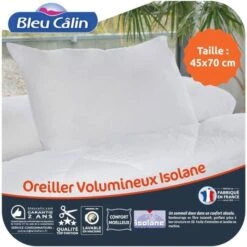 BLEU CALIN Oreiller VOLUMINEUX 100% Coton - 45 X 70 Cm
