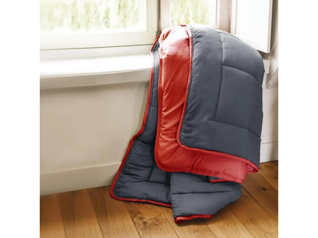 Couette Hiver 260x240 Cm COCOON BICOLORE Gris/Rouge Garnissage Fibre Polyester 400 G/m2 2 Couette Hiver 260x240 Cm COCOON BICOLORE Gris/Rouge Garnissage Fibre Polyester 400 G/m2 – Image 2