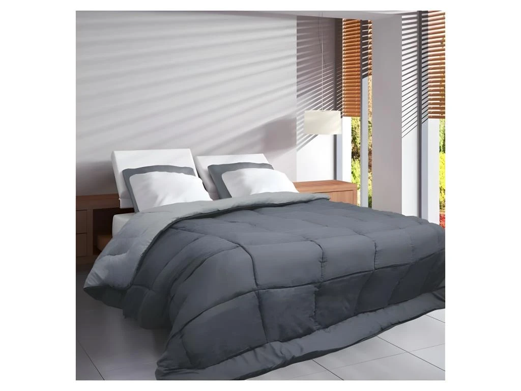 HUDSON Couette Legere Microfibre 200g/m2 140x200cm Acier + Argent 2 HUDSON Couette Legere Microfibre 200g/m2 140x200cm Acier + Argent – Image 2