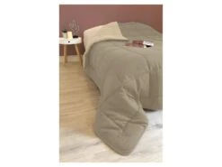 Couette Chaude Microfibre 400 Gr/m2 CALGARY Taupe + Lin 140x200cm -Literie Magasin couette 11732541