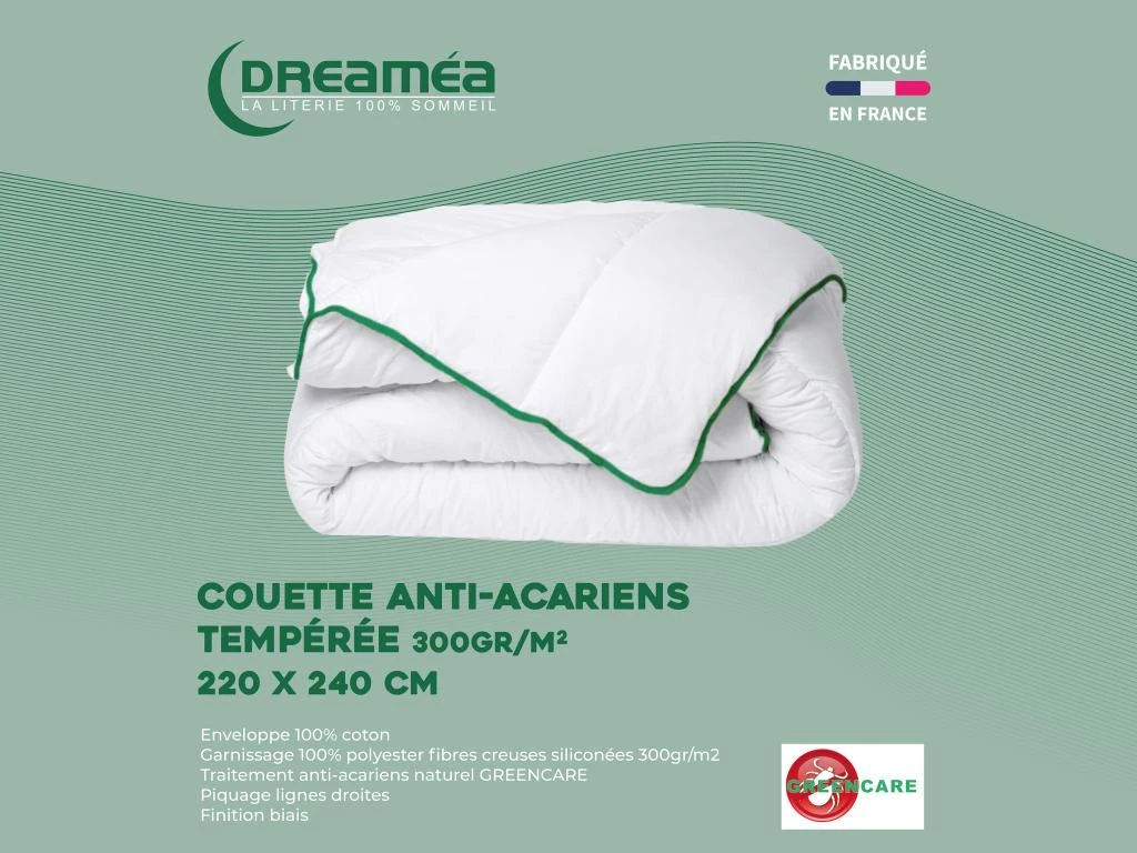 Pack Couette Tempérée 220 X 240 + 2 Oreillers 60 X 60 Cm - Anti-acariens Naturel Greencare - AZYLIA 3 Pack Couette Tempérée 220 X 240 + 2 Oreillers 60 X 60 Cm - Anti-acariens Naturel Greencare - AZYLIA – Image 3