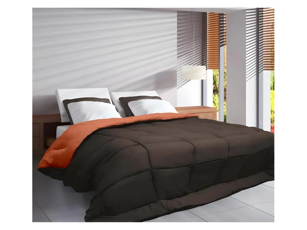 Couette Chaude Microfibre 400 Gr/m2 CALGARY Chocolat + Corail 140x200cm 2 Couette Chaude Microfibre 400 Gr/m2 CALGARY Chocolat + Corail 140x200cm – Image 2