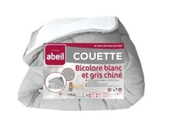 ABEIL Couette Temperee BICOLORE 140x200cm - Blanc + Gris Chine