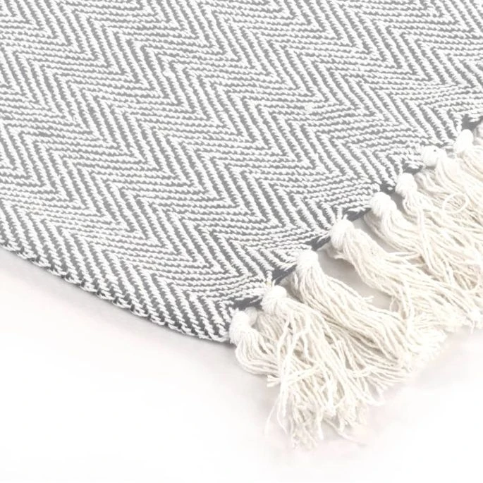 Couverture Coton à Chevrons 220 X 250 Cm Gris 6 Couverture Coton à Chevrons 220 X 250 Cm Gris – Image 6