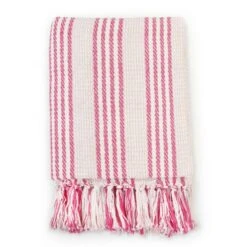 Couverture Coton à Rayures 125 X 150 Cm Rose Et Blanc -Literie Magasin couverture coton a rayures 125 x 150 cm rose et blanc 3666722453240 773242