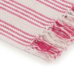 Couverture Coton à Rayures 125 X 150 Cm Rose Et Blanc -Literie Magasin couverture coton a rayures 125 x 150 cm rose et blanc 3666722453240 773244