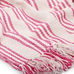 Couverture Coton à Rayures 125 X 150 Cm Rose Et Blanc -Literie Magasin couverture coton a rayures 125 x 150 cm rose et blanc 3666722453240 773245