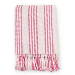 Couverture Coton à Rayures 220 X 250 Cm Rose Et Blanc -Literie Magasin couverture coton a rayures 220 x 250 cm rose et blanc 3666722512213 606465
