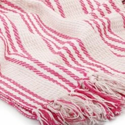 Couverture Coton à Rayures 220 X 250 Cm Rose Et Blanc -Literie Magasin couverture coton a rayures 220 x 250 cm rose et blanc 3666722512213 606468