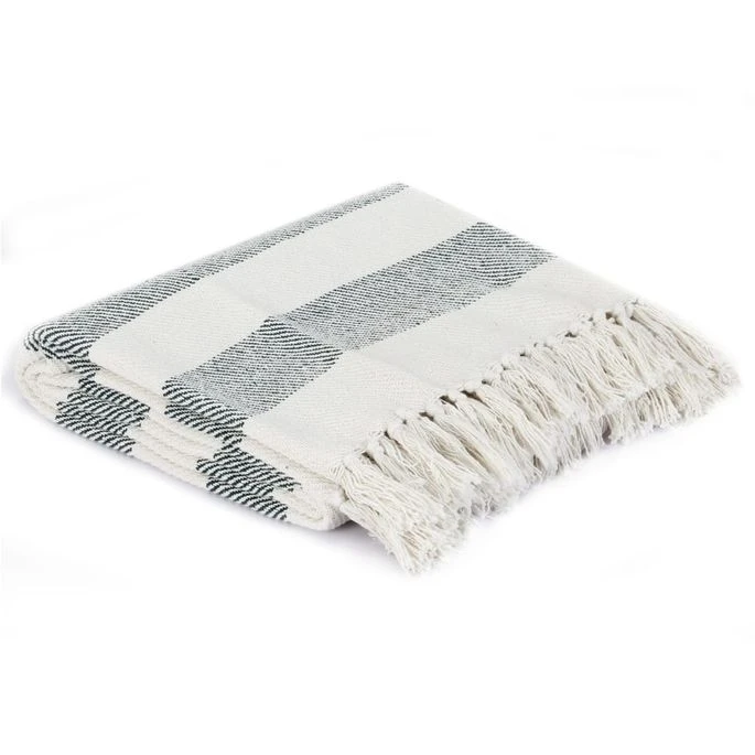 Couverture Coton Rayures 160 X 210 Cm Vert Foncé 4 Couverture Coton Rayures 160 X 210 Cm Vert Foncé – Image 4