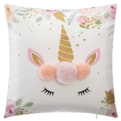 Coussin Licorne à Pompons