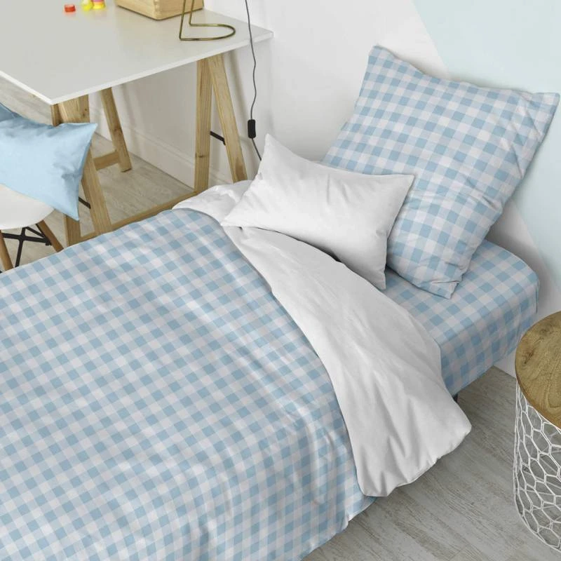 Basic Vichy Parure Housse Couette 140x200 Bleu 5 Basic Vichy Parure Housse Couette 140x200 Bleu – Image 5