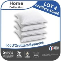 HOME COLLECTION Lot De 4 Oreillers 60x60cm  Blanc