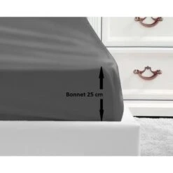 LOVELY HOME Drap Housse 100% Coton 140x190x25 Cm Gris Foncé