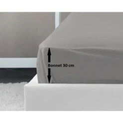 LOVELY HOME Drap Housse 100% Coton 180x200x30 Cm Gris Clair