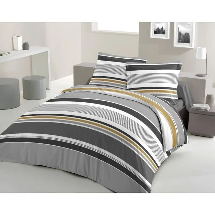 LOVELY HOME Parure De Couette Coton STRIPES - Gris - 220x240 Cm 1 LOVELY HOME Parure De Couette Coton STRIPES - Gris - 220x240 Cm