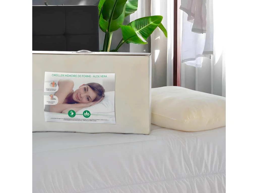 OLYMPE LITERIE | Oreiller 60x60 Cm ALOE VERA | Mémoire De Forme | Ferme 2 OLYMPE LITERIE | Oreiller 60x60 Cm ALOE VERA | Mémoire De Forme | Ferme – Image 2