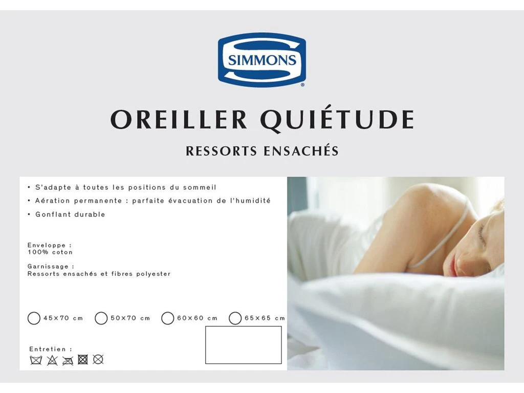 Oreiller Simmons Quiétude Ressorts Ensachés 50x70 4 Oreiller Simmons Quiétude Ressorts Ensachés 50x70 – Image 4