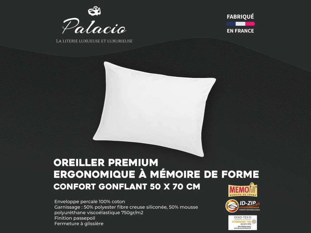 Oreiller Mémoire De Forme Mémofill 50 X 70 Cm - Percale De Coton - 91 Fils/cm² - 750 Gr - Blanc - AUXENCE 1 Oreiller Mémoire De Forme Mémofill 50 X 70 Cm - Percale De Coton - 91 Fils/cm² - 750 Gr - Blanc - AUXENCE