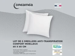 Lot De 2 Oreillers Respirants Topcool - 60 X 60 Cm - 550 Gr - Blanc - HAELIA