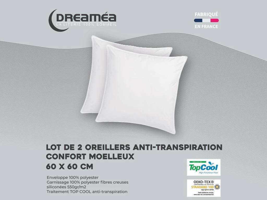 Lot De 2 Oreillers Respirants Topcool - 60 X 60 Cm - 550 Gr - Blanc - HAELIA 1 Lot De 2 Oreillers Respirants Topcool - 60 X 60 Cm - 550 Gr - Blanc - HAELIA
