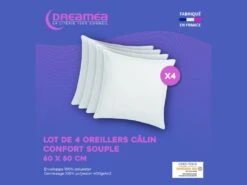 Lot De 4 Oreillers Câlin 60 X 60 Cm - 400 Gr - Blanc - TORIVIA