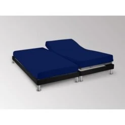 SOLEIL D'OCRE Lot De 2 Draps Housse 100% Coton - Lit A Tete Et Pieds Relevables - 2x80x200 Cm - Uni Bleu Marine