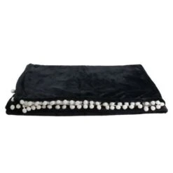 THE HOME DECO FACTORY Plaid A Pompons Bicolore Flanelle M6 - Noir