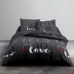 TODAY Parure De Lit Coton 2 Personnes - 220x240 Cm - Imprimé Gris Love